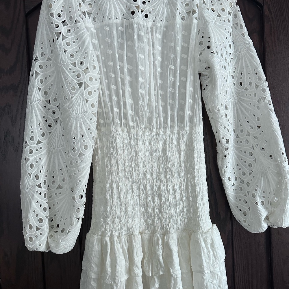 Aqua White Smocked Tiered Sundress with Bishop Sleeves - Picture 2 of 5